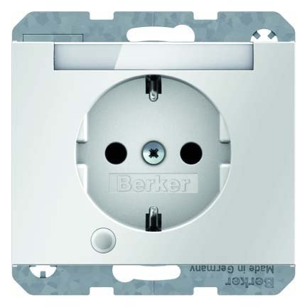 Prise SCHUKO haut de gamme Hager K.1 blanc polaire brillant porte-étiquette