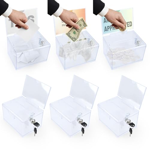 CUALFEC Caixa de sugestões de acrílico com cadeado – Pacote seguro com 6 caixas de doação transparen