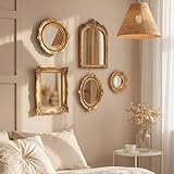 BrightRow 5 Pcs Vintage Gold Mirror Luxury Set Small Gold Mirrors Vintage Gallery Wall Mirror Hanging Antique Art Decor for Wall Living Room Entryway Assorted Sizes (Stylish Style,10in/8in/7in/4in)