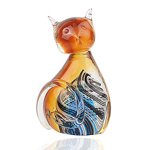 YQLKD Statueglas Bernstein Katze Geblasen Handgemachte Tierfigur Skulptur