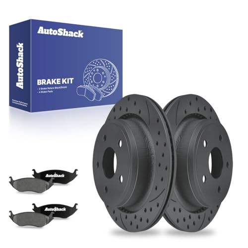 AutoShack Rear Brake Rotors & Ceramic Pads for Ram, 1500 2011-2018, 4WD RWD V6 3.0L 3.6L 3.7L V8 4.7L 5.7L - Coated Drilled & Slotted - Black Matte Finish - BlackShield - 13.87" (352.2 mm), 5-Lug
