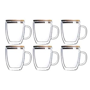 Dubbele muur glazen mokken, geïsoleerde borosilicaatglas bekers voor thee, koffie, latte, cappuccino, Espresso 475ml/6…
