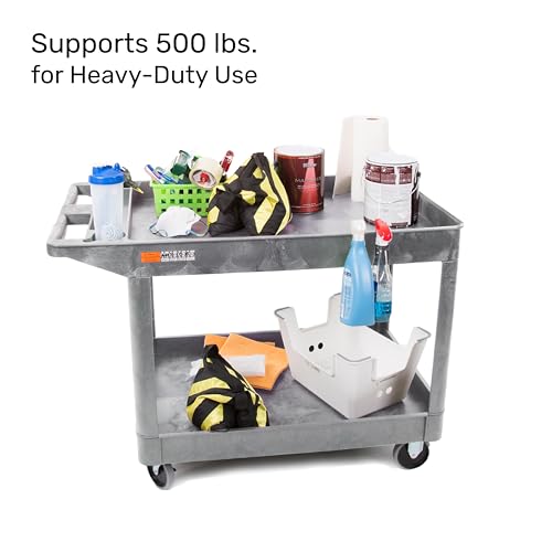 Tubstr Extra Large Two-Shelf Utility Cart with Wheels | 500 lb. Capacity Rolling Utility & Tool Cart for Warehouses, Industrial Settings, Auto Garages, & More (Gray, 45.5 x 24.5)
