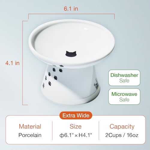 image for Necoichi Extra Wide Raised Cat Food Bowl, Elevated, Prevent Neck & Whi