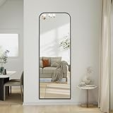 LDB_BUILDING 56'x21' Full Length Mirror w/Top Rounded Corner Aluminum Frame, Floor Mirror with Stand for Living Room, Bedroom, Cloakroom, Wall Decor,Black
