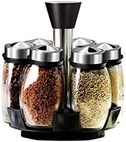 Glass Spice Jar Rotating Seasoning Box Salt Sugar Pepper Shaker Condiments Storage Bottle Holder Kitchen Gadget