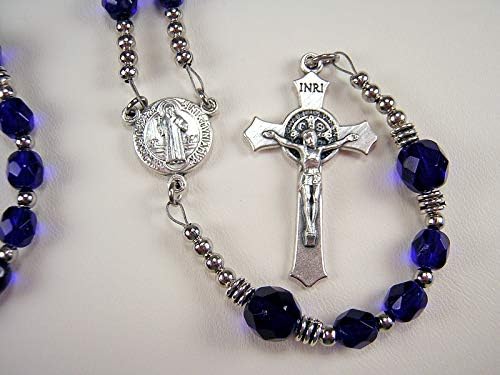 Boys Blue Rosary Catholic 16 inch Cobalt Blue Czech Glass Beads el nino Catolico Rosario