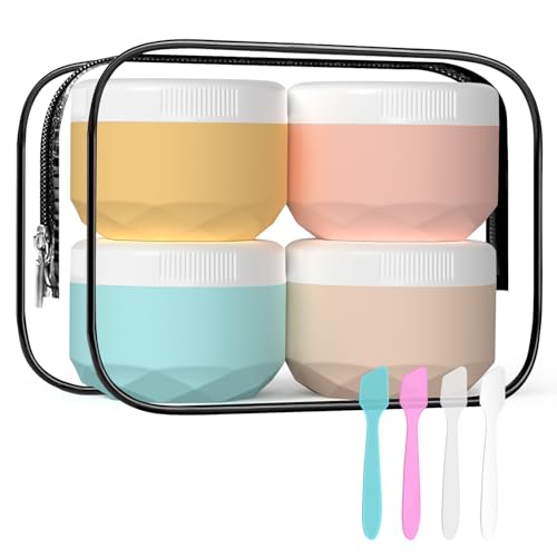 WLEAD 4 Stück Tiegel, 50ml Silikon Cremedose TSA-geprüfter Reisebehälter mit transparenter Tasche, auslaufsicher für Kosmetik Gesicht Körper BPA-frei