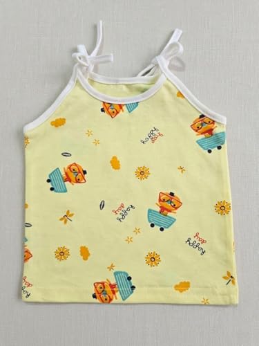 Image of Little Angels Baby Organic Cotton Tie-Knot Sleeveless Jhabla Vest Set | Pack of 4 | Soft & Breathable Printed Tops for Newborn & Infant Girls (0-12 Months)