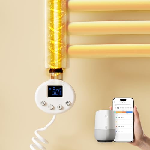 EMKE Heizstab Badheizkörper 900 Watt, Smart WiFi Heizstab mit Thermostat, Heizpatrone aus Edelstahl für Heizkörper Handtuchheizkörper Elektrisch Weiß