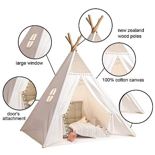 Jodimitty Teepee Tent for Kids Cotton Canvas Play Tents Indoor Outdoor, Gift for Girls Boys, Foldable & Portable Wigwam Tipi Play House, Breathable Window Design with Storage Bag, 120x120x160cm - Image 5