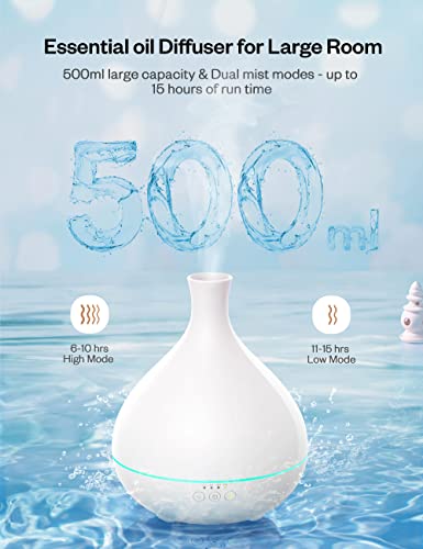 Essential Oil Diffuser, 500Ml Aromatherapy Diffuser, Large Capacity Cool Mist Humidifier, Dual Mist Mode, With Smart Timer, Auto Shut-Off, Whisper Quiet (White) #TOP2