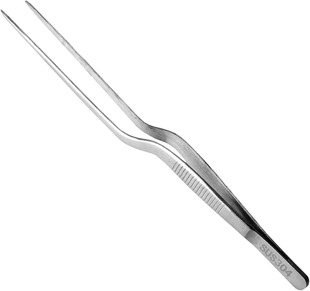 8 Inch Stainless Steel kitchen Tweezers Tongs Precision Culinary Offset Tweezers Food Tweezers