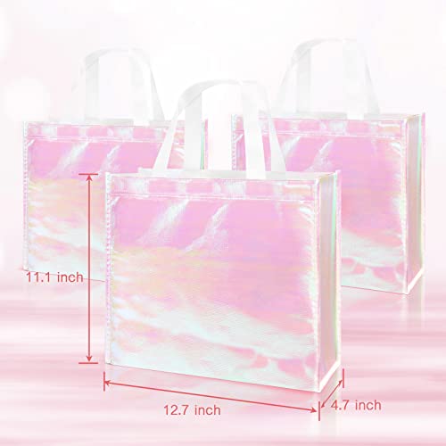 LadyRosian 12 Pcs Reusable Glossy Gift Bag, Non-woven Tote Grocery Bag with Handle, Foldable Party Favor Gift Bags - Image 5