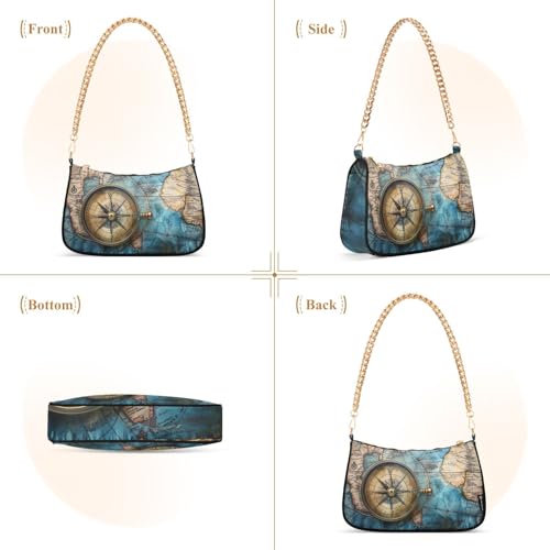 Vintage World Maps Shoulder Bag for Women, Handbag with Chain Strap, Soft Purse Tote Bag for Ladies3