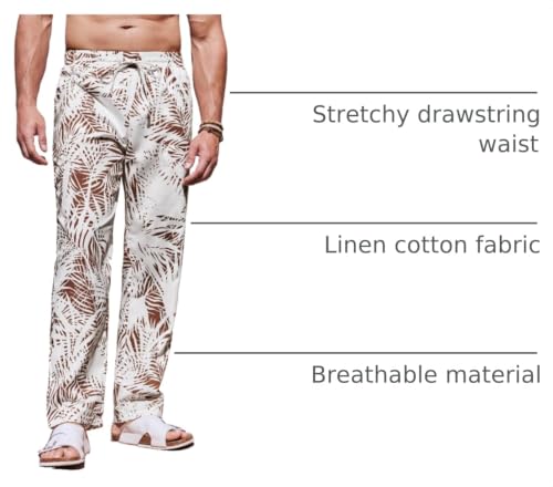 Image of PASLTER Mens Cotton Linen Pants Casual Summer Beach Pants Dress Trousers | Loose Fit, Elastic Drawstring Waist, Lightweight, Straight-Legs, Slacks, Yoga, Work, Vacation, Quick Dry