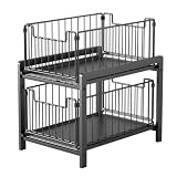 Organizador de 2 Niveles con Canastas Deslizantes para Debajo Fregadero, Almacenaje con Dos Cestas Extraíble de Metal para Armario, Estantería de Cocina 2 Cajones para Baño, Salón, Despensa
