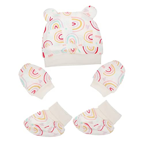 CONGARTENO 1Set Hat and Sock Skin Friendly Cotton Scratch Gloves for Newborns Lovely Design Foot Covers present for Parents Rainbow Outfit