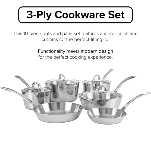 Viking Culinary Contemporary 3-Ply Stainless Steel Cookware Set With Glass Lids, 10 Piece #TOP1