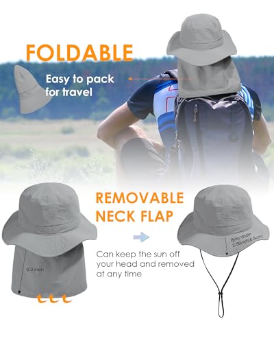 Shinchic Waterproof Sun Hat For Women Mens Rain Hat Packable Upf50+ Bucket Safari Outdoor Fishing Hat With Removable Neck Flap Grey thumb #8