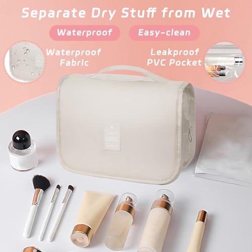 Image of Toiletry Bag Travel Bag with Hanging Hook for Women and Men,Beige | Waterproof Small Capacity Hanging Multifunctional Makeup Bag for Toiletries, Portable Cosmetic Bag Travel Organizer