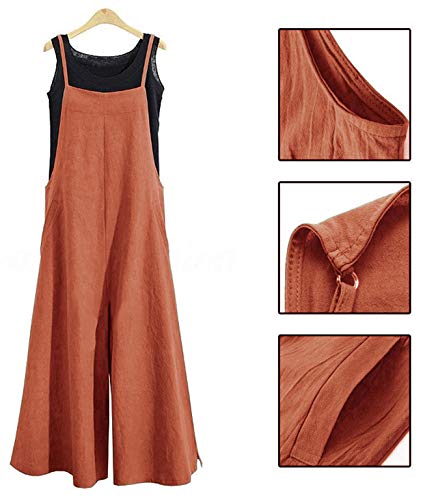 Yesno Women Casual Loose Boyfriend Bib Pants Summer Wide Leg Cotton Jumpsuits Rompers With Pockets Xs-5X (L Pzztyp2 Rust) #TOP3