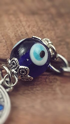 Nazareth Store Evil Eye Silver Hamsa Keychain Hand Fatima Protection Charm Key holder Good Luck Keychain - Amulet