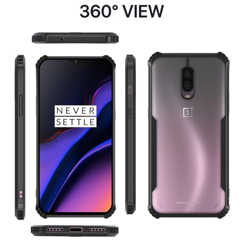 Image of Outlouders Back Cover for OnePlus 6T / Oneplus 7 | Ultra Hybrid Transparent | Full Camera Protection | Raised Edge | Crystal Clear Bumper Case (Black)