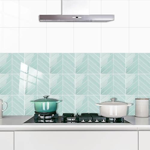 Tile Stickers for Bathroom Waterproof Mint Green PVC Vinyl Backsplash Stick On Tiles Self Adhesive Waterproof Oilproof Home Decor for Kitchen, Living Room Fireplace Stairs