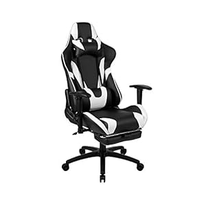 Flash Furniture X30 Gaming stoel, ergonomische bureaustoel voor pc en gaming setups, verstelbare racestoel met volledig verstelbare rugondersteuning, zwarte gamingstoel met witte rand