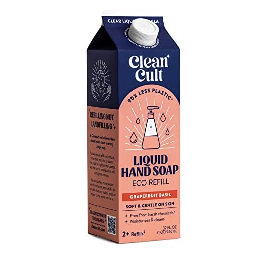 Cleancult Liquid Hand Soap Refills (32oz, 1 Pack) - Hand Soap that Nourishes & Moisturizes - Liquid Soap Free of Harsh Chemicals - Paper Based Eco Refill, Uses 90% Less Plastic - Grapefruit Basil