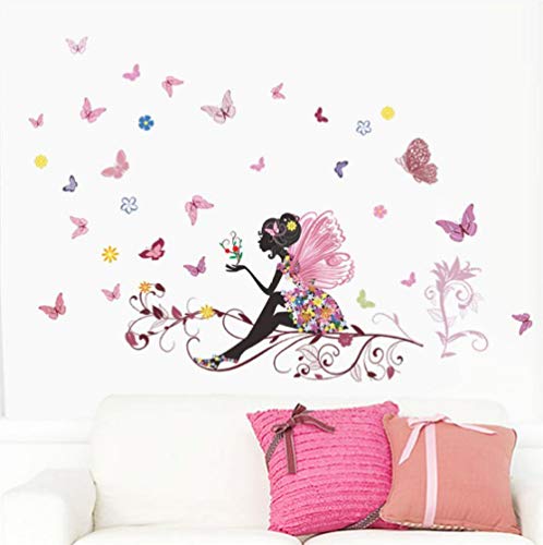 Hermosa Chica Mariposa Flor Arte Etiqueta De La Pared Para La Decoración Del Hogar Diy Mural Habitación Infantil Decoración Del Cuarto De Niños Cover