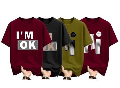 Image of AUSK Mens Loose Fit Oversized Printed Cotton T-Shirts Half Sleeve Drop Shoulder Men Tshirt