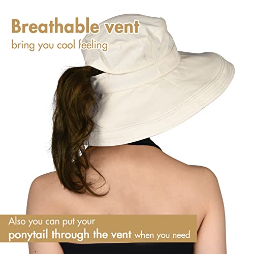 Sun Hats for Women Gardening Hat Wide Brim Ponytail Beach Sun Protection Breathable Cotton Summer Hat with Fold-Up Brim4