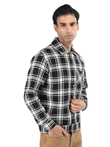 Image of CHKOKKO Men's Tweed Winter Shacket Stylish Flannel Plaid Standard Length Jacket Shirt