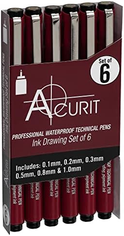 Acurit Waterproof Technical Pens - Professional Waterproof Technical Pen, Rich Blank Ink, Acid-Free, Light Fast, for Sketching, Drawing, Calligraphy, & More! - [6-Pack - Assorted Sizes]