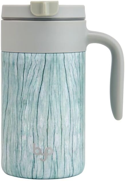 Byo 20 Oz Stainless Steel Insulated Mug - Reusable Drinkware with Handle, Leak-Proof Lid, Wide Mouth Opening, Thermal Commuter Cup for Hot or Cold Drinks, Great for Gym, School, Office (White Wood) - Image 2