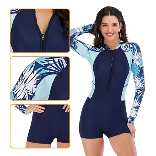 NESY Womens Rash Guard Swimsuit Boyleg Long Sleeve One Piece Bathing Suit UPF 50 Zipper Surfing Wetsuit Athletic Swimwear3