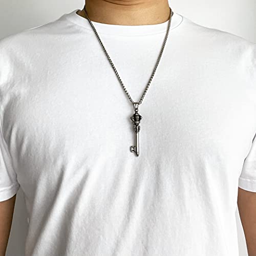 MOO&LEE Mens Stainless Steel Crown Key Pendant Necklace with 24 Inches Link Chain3