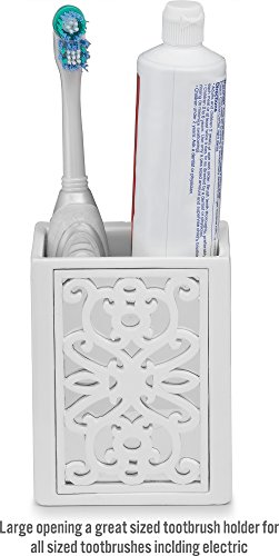 Creative Scents Mirror Janette White Bathroom Accessories Set - Decorative 4 Piece Bathroom Set - Mirrored Bathroom Accessory Set Includes: Soap Dispenser, Toothbrush Holder, Tumbler and Soap Dish - Image 5