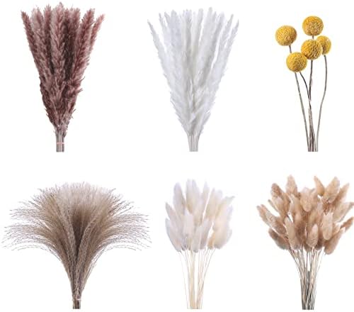 Sotue 125 Pcs Dried Pampas Grass 17 Inch White Pompas Bouquet Fluffy Dry Pompous Bunny Tails Flowers Small Pompass for Boho Room Home Farmhouse Decor Wedding Pampass Flower Arrangement Decorations