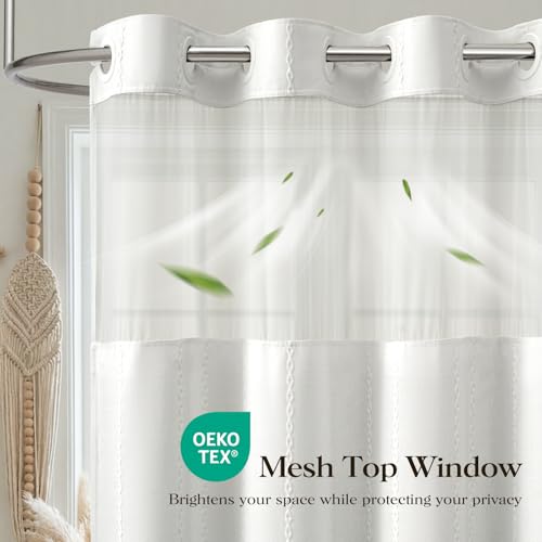 BTTN 72x81 Ringless Boho Stripe Tassel Shower Curtain with Snap Liner White by BTTN - Used condition - Image 4