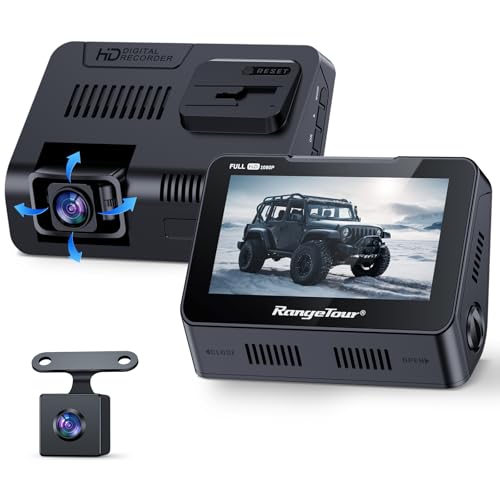 Range Tour Car Dash Cam Front and Rear, Dual Dashcam 170° Wide Angle 4.3-inch Dashboard Cam Waterproof Reverse Camera Driving Recorder with Motion Detection Loop Recording