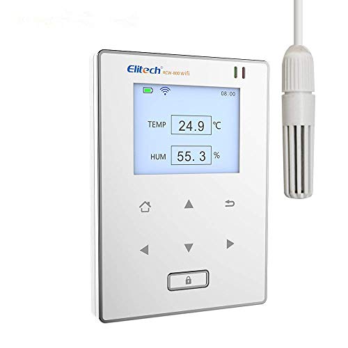 Elitech RCW-800 Wi-Fi Registrador de dados de humidade e temperatura, termómetro higrómetro sensor inteligente, monitor de dados remoto, alertas de aplicação, para laboratório, adega, garantia de 12 meses