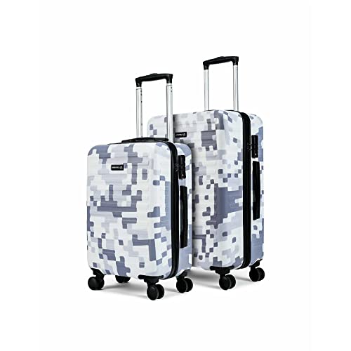 Image of THE ASSEMBLY Printed Luggage Set Of 2 Polycarbonate Hard Sided Spinner Suitcase (Grey Camouflage, 55 Cm Cabin Trolley Bag & 65 Cm Medium Check-In Suitcase With Tsa Lock)