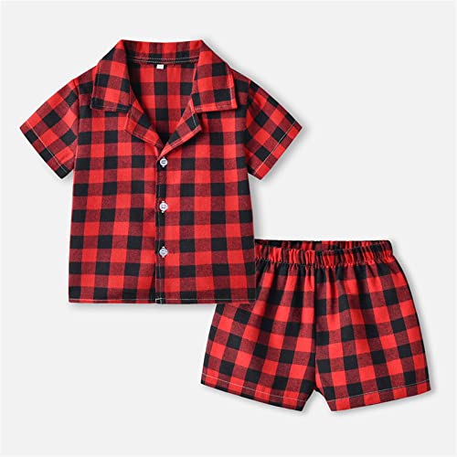 Toddler Baby Boys Girls 𝗣ajamas Set Cotton Plaid Short Sleeve 𝗣js 2PC Tops Shorts Summer Slee𝐩wear 𝗟oungewear2