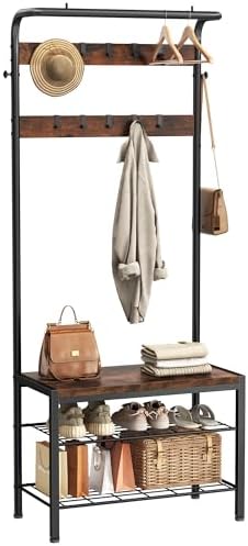 DUMOS Hall Tree with Shoe Bench and Coat Rack, Entryway Bench wit...