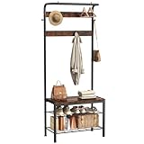 DUMOS Hall Tree with Shoe Bench and Coat Rack, Entryway Bench with Shoe Storage and Hooks, 4-in-1 Coat and Shoe Rack for Entryway, Mudroom Storage Organizer with Shelves, Rustic Brown