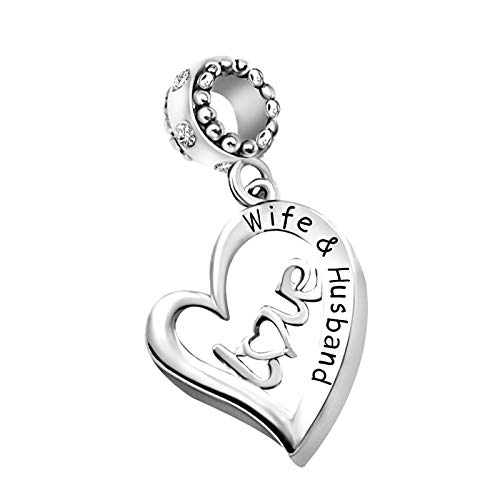 KunBead I Love You Wife Husband Heart Valentines Day Birthday Wedding Dangle Charms Compatible with Pandora Bracelet for Womenfriend