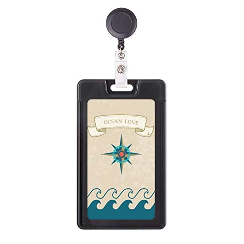 Porte-badge rétractable robuste boussole amour mer avec médaillon illustré haut de gamme